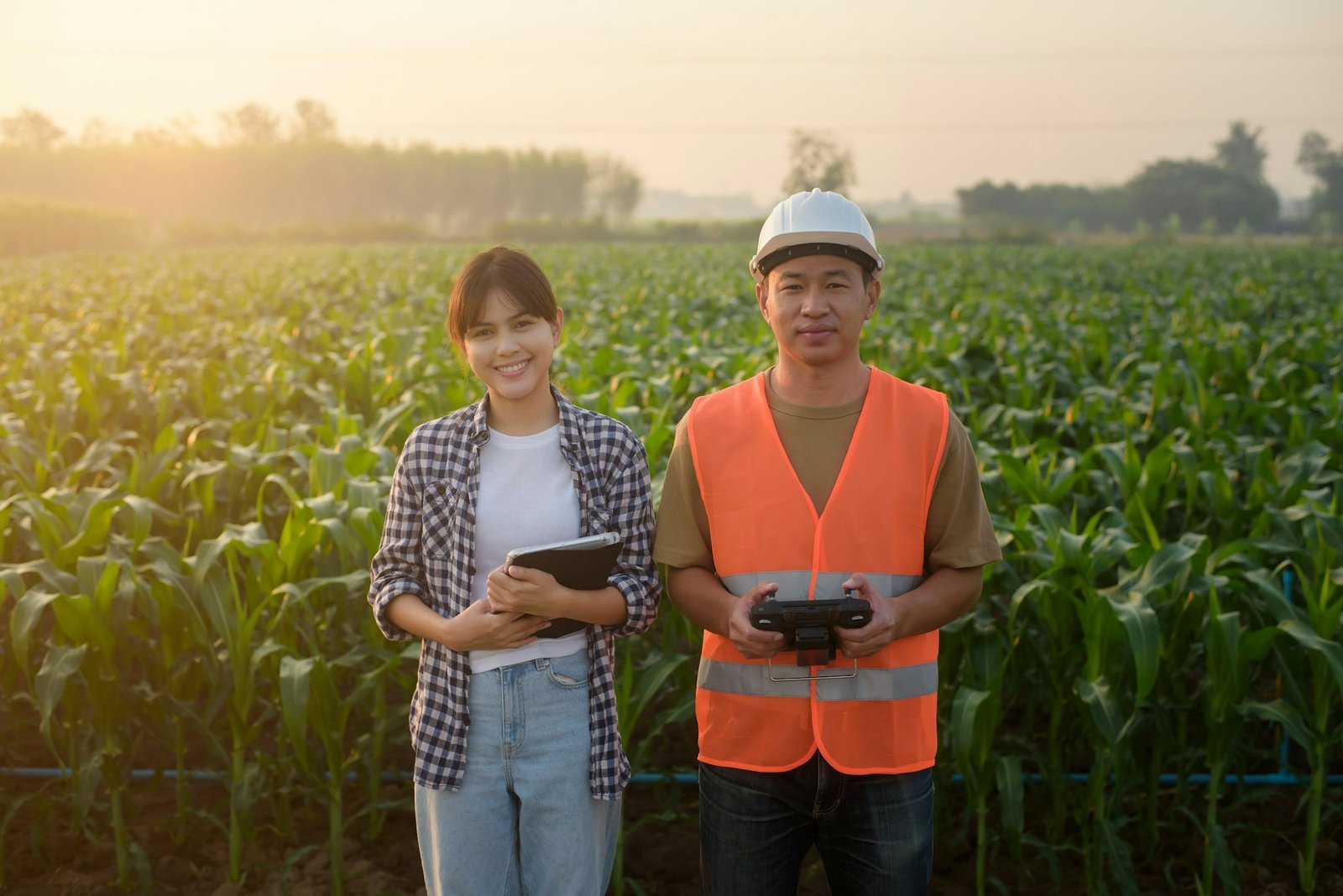 Male engineer provide a consultation and instructing to smart farmer